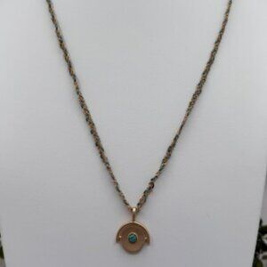 Anthropologie Gold Tone Green Braided Necklace with Horseshoe Charm & Stone Bead